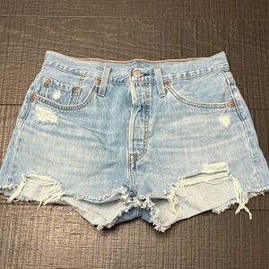 Levi's Light Blue Distressed Jean Shorts